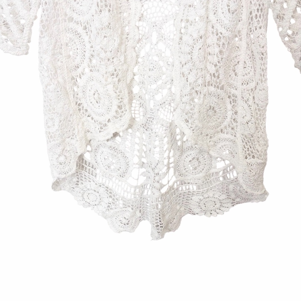 Nina Leonard Fairy Crochet Lace Kimono XL White Open Knit Cottage Coastal Boho - Picture 5 of 10